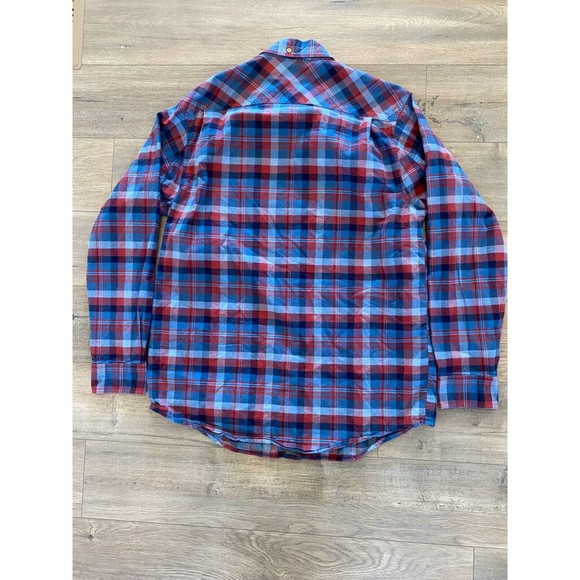 Duluth Trading Co Button Down Flannel Shirt Mens L Blue Plaid Cotton Long Sleeve - Picture 5 of 9
